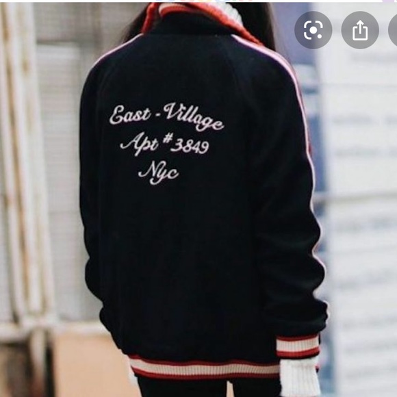 Zara Navy Blue Embroidered Letters Varsity Bomber - Picture 2 of 7